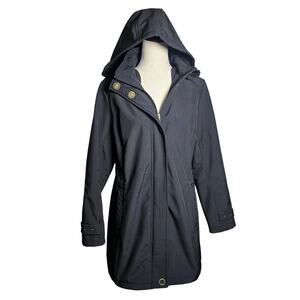 Weatherproof Long Line Neoprene Dressy Black Jacket with Snaps & Quilted Trim